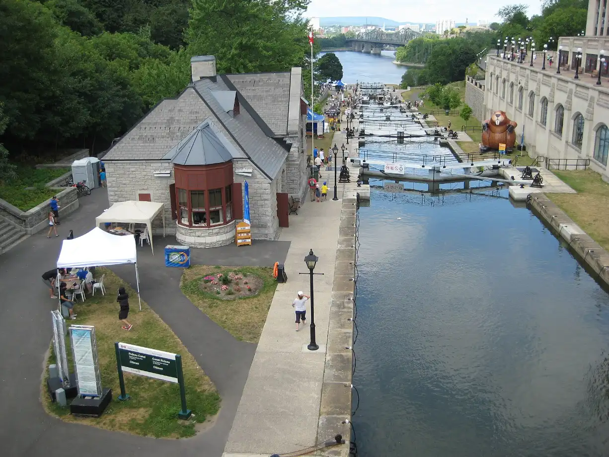 The Rideau Canal locks beside the Château Laurier in summer