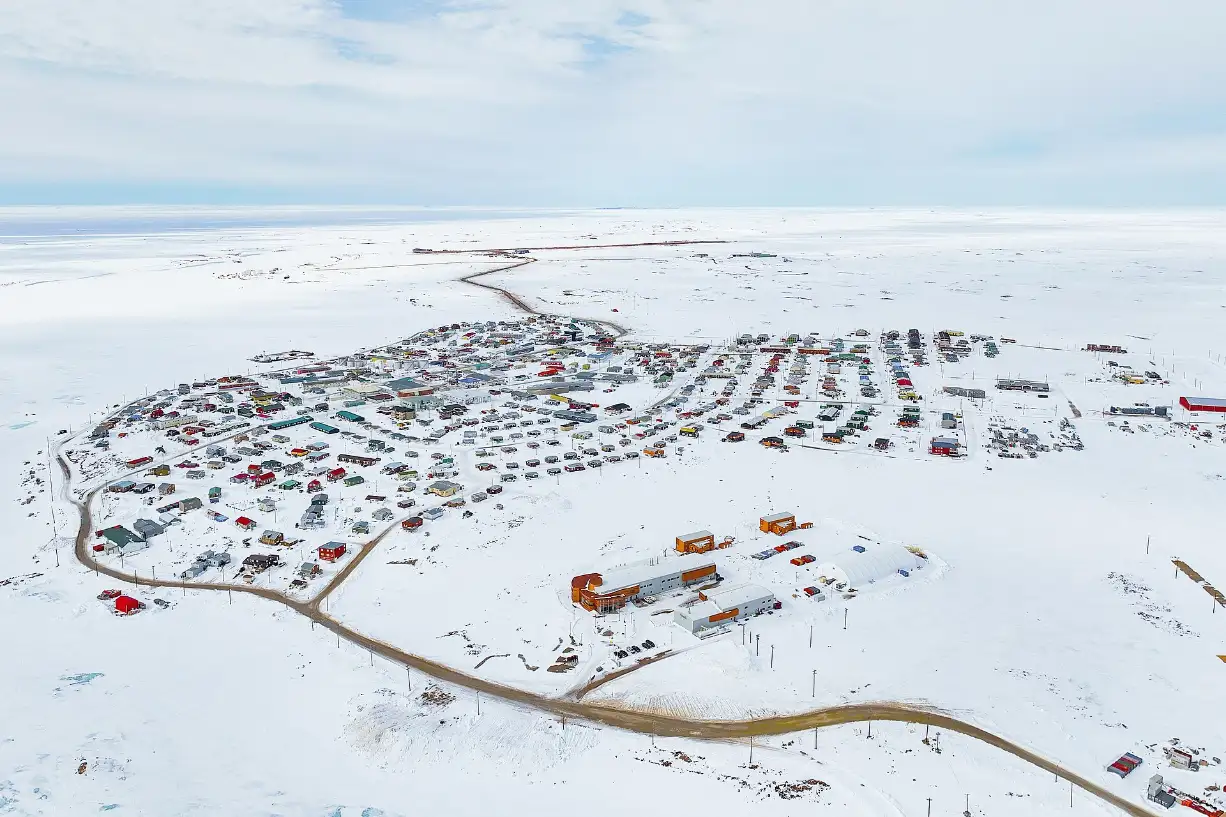 Cambridge Bay from the air in winter
